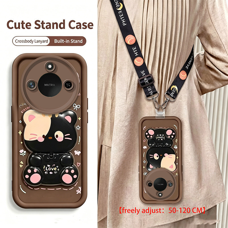 2026 สายคล้อง Crossbody Lanyard สําหรับ honor X9C 5G X9A x9c สมาร์ท x 9d x9d X9B 5G เคสโทรศัพท์ Softcase กันกระแทกความงามพร้อมผู้ถือสีชมพูแมวน่ารักสําหรับผู้หญิง JTGBMZJ3