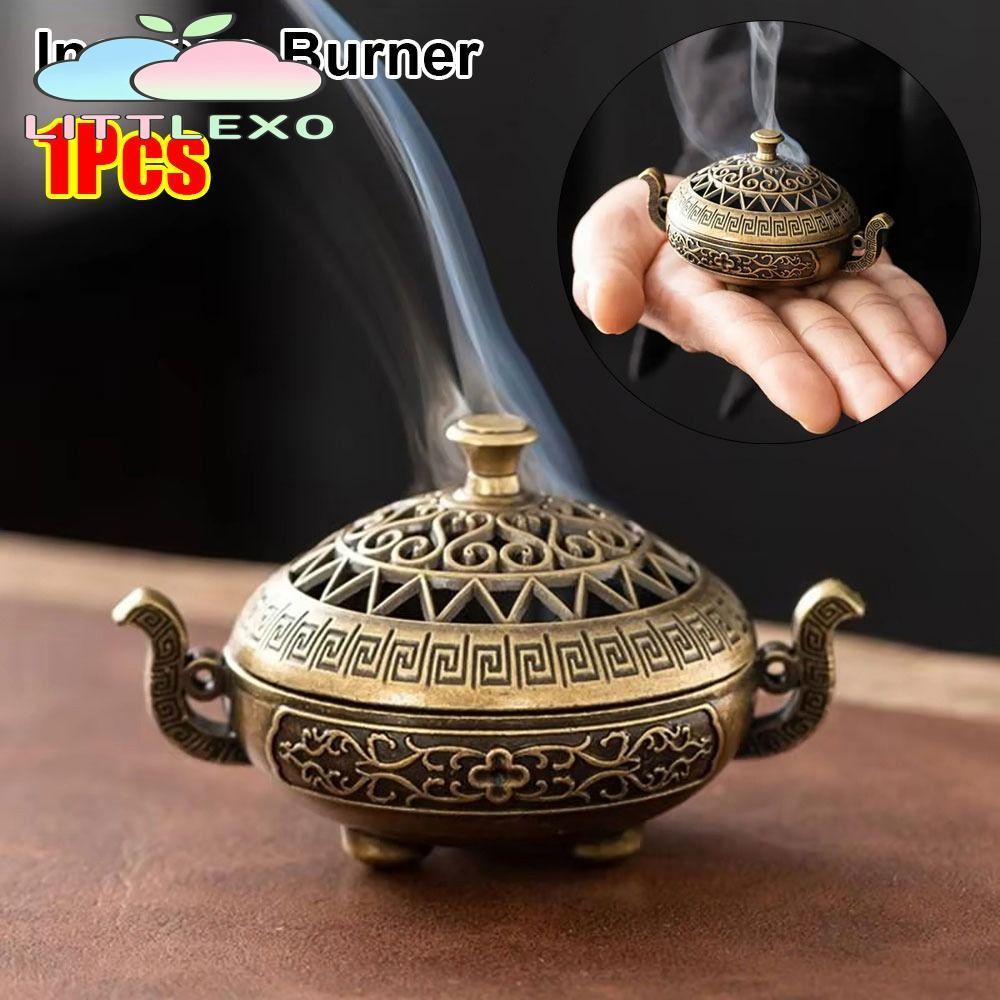 LITTLEX 1 ชิ้น Lotus ธูป Censer,โลหะผสมไม้จันทน์ธูป Stick Burner,กลวงรูปแบบ Retro สามขาเตา Home Office ตกแต่ง