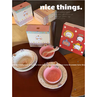 จานขนม จานเซรามิค insลายหมีดอกไม้🌸น่ารัก พร้อมส่ง