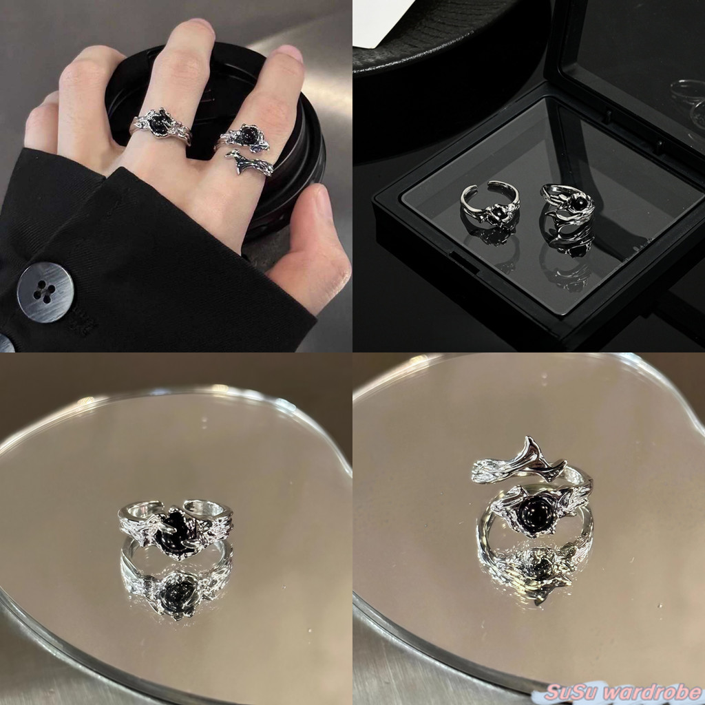 SuSu 🎀พร้อมส่ง 🎀 แหวน แหวนเพชรดำดีไซน์เกาหลี สไตล์มินิมอล ปลายเปิดปรับไซส์ได้ ใส่พอดีมือแน่นอน BRL-13