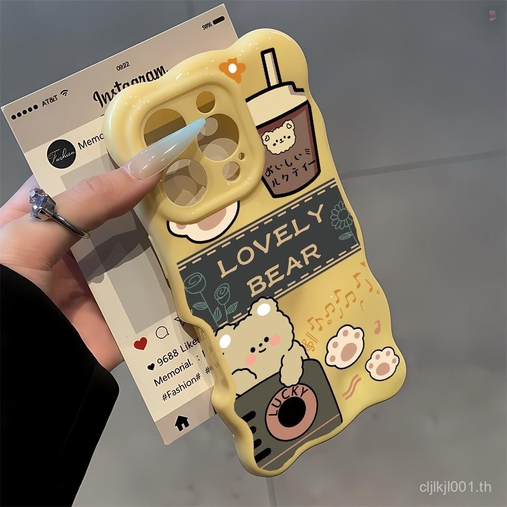 การ์ตูนหมีรูปแบบ Bubble Tea Cross Design สําหรับ iPhone 16 11 12 14 13 15 16PRO 15PRO 15PROMAX 11PRO