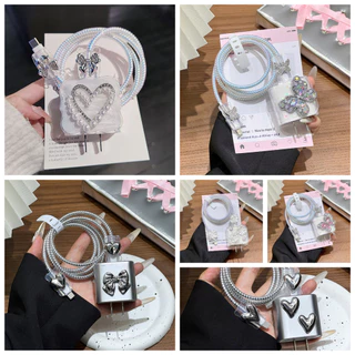 ฝาครอบป้องกันสายชาร์จ ลายดอกไม้ 3D สไตล์เกาหลี Power Adapter 20W สำหรับ For iPhone ตัวป้องกันสายชาร์จเพื่อป้องกันสายขาด