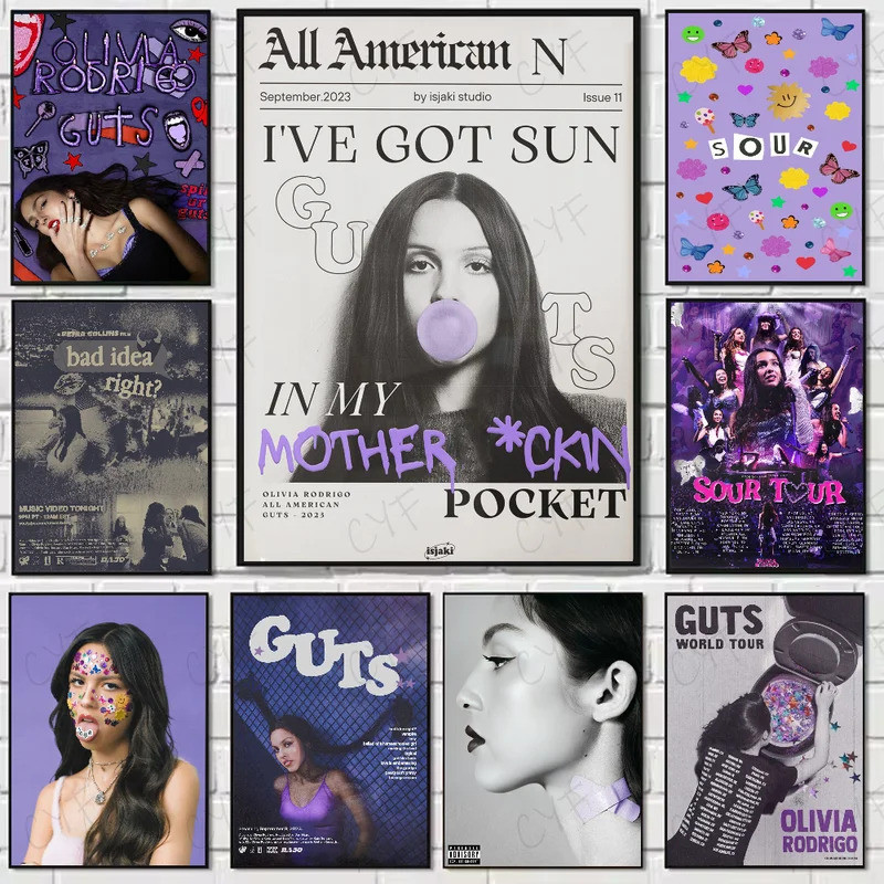 โปสเตอร์ HD ของ Olivia Rodrigo พร้อมเทคโนโลยีต้านน้ำ สำหรับตกแต่งห้องนอนและบาร์ความงาม MJ22