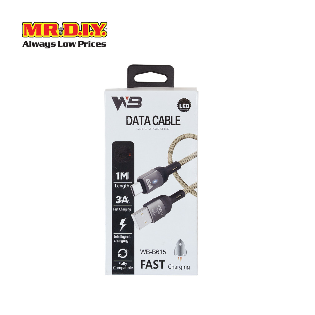 WB สายชาร์จและเชื่อมต่อข้อมูล Type-C ชาร์จเร็ว (3A) รุ่น WB-B615 ความยาวสาย 1 เมตร