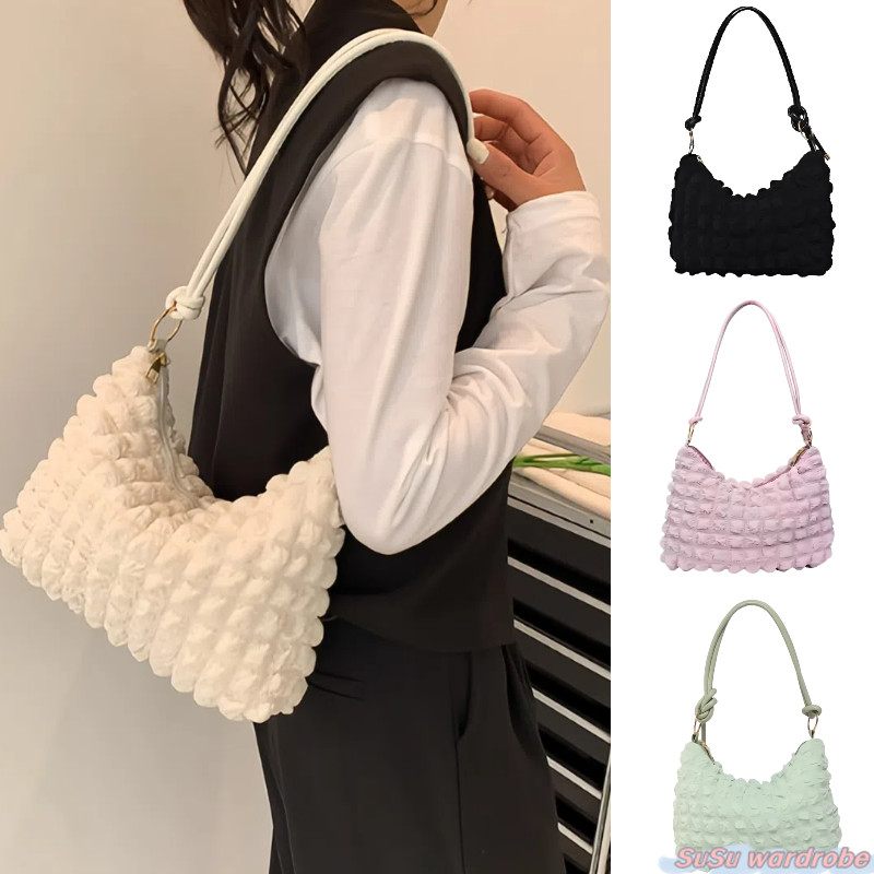 SuSu  พร้อมส่ง   กระเป๋า กระเป๋าสะพายเฉียงทรงเมฆ สไตล์เกาหลีมินิมอล วัสดุนุ่มฟูเบาสบาย bag KP-1