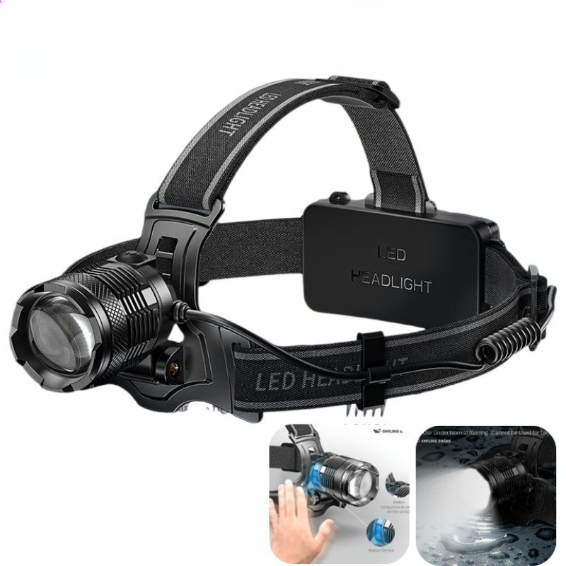 ฉลามยิ้ม TD8018 ไฟสว่าง LED ไฟหน้า M77 ไฟสว่างด้านหน้าลําแสงยาวเซ็นเซอร์คลื่น Type-c ชาร์จไฟหน้าความ