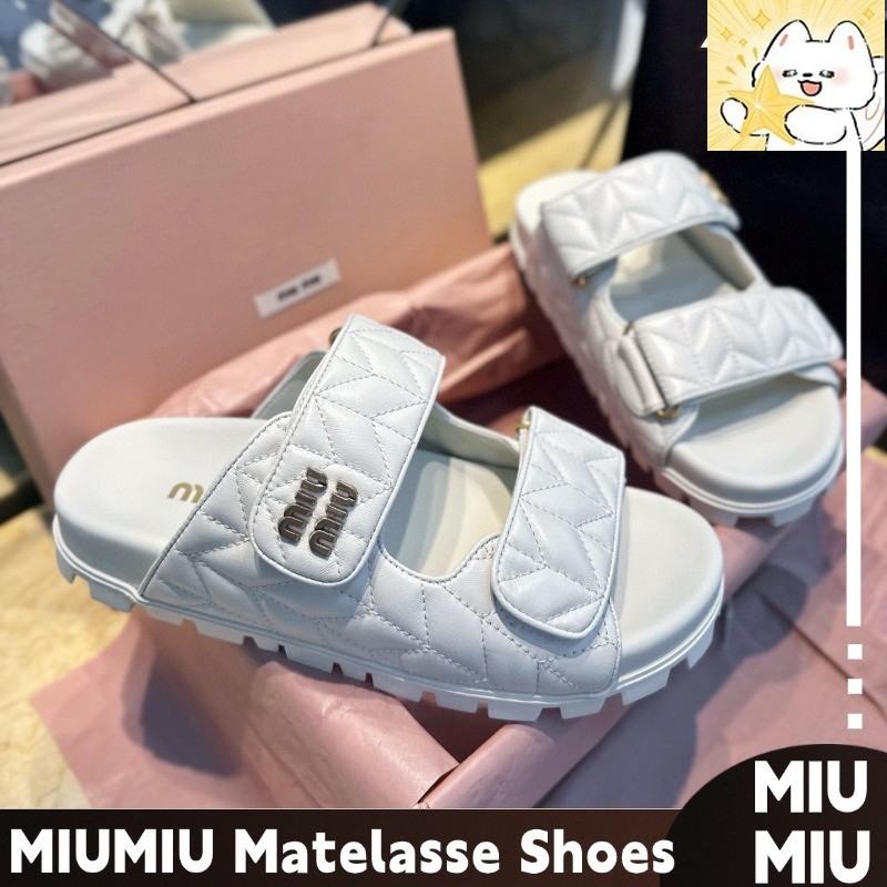 MIUMIU รองเท้าหนังแกะ Matelasseรองเท้าแตะผู้หญิง
