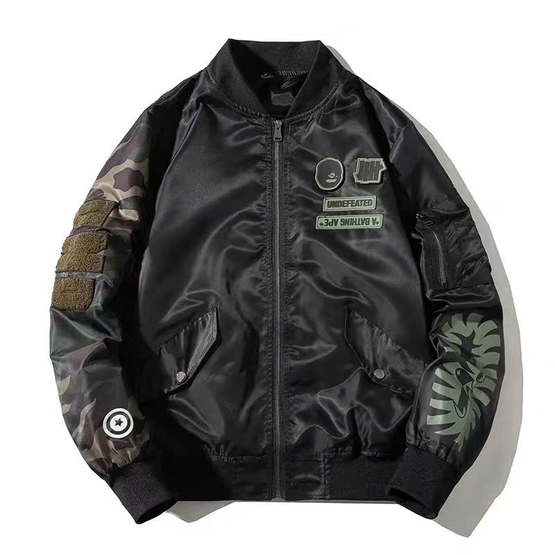 Bomber Jacket, Bape Jacket with Camouflage Sleeves No1 Studio Unisex Fashion 2 ชั้นร่ม NA989