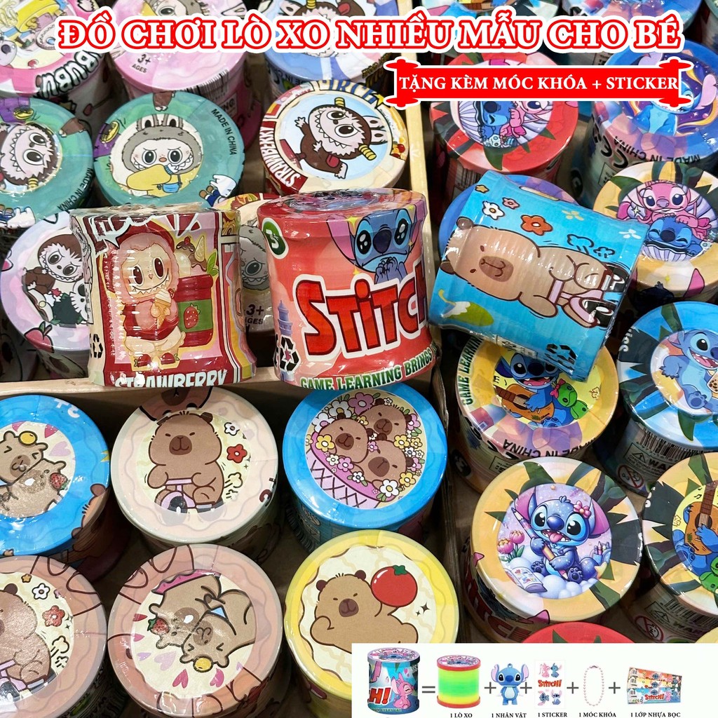 XO Capybara Labubu Stitch Multi-Pattern Magic Spring ของเล่นสําหรับเด็กพร้อมพวงกุญแจตัวละครน่ารัก