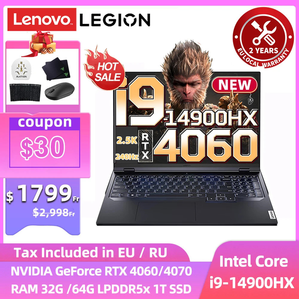 [NEW] Lenovo Legion Y9000p 2025 E-sports แล็ปท็อปสําหรับเล่นเกม Intel Core I9-14900hx Rtx 4060/rtx 4