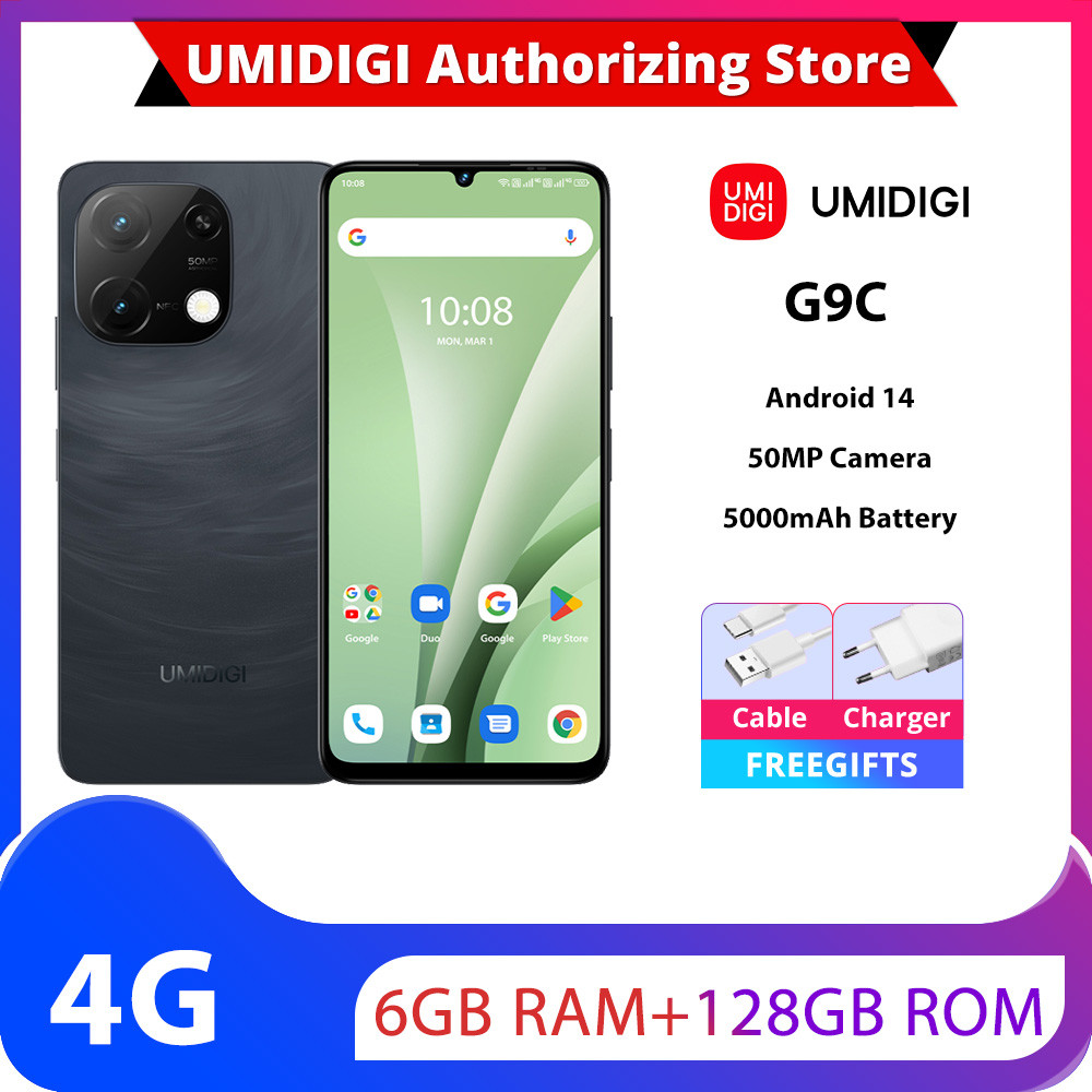 UMIDIGI G9C,NFC,6GB + 128GB,Android 14,กล้อง Octa-Core,5000 MAH,6.75 Water Drop,AI Face Unlock,4G
