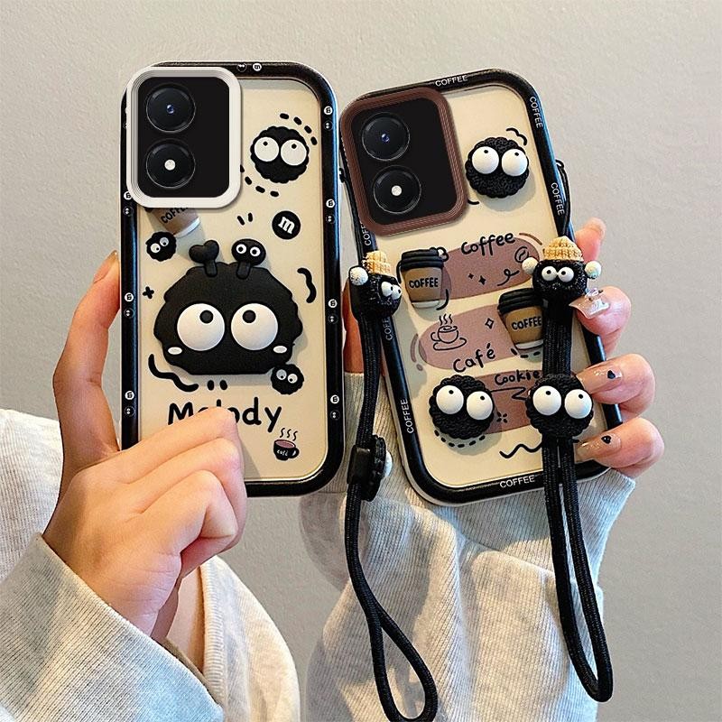 กรณีเข้ากันได้สําหรับ VIVO Y16 Y02s 4G การ์ตูน Lanyard 3D เคสโทรศัพท์แบบนุ่ม