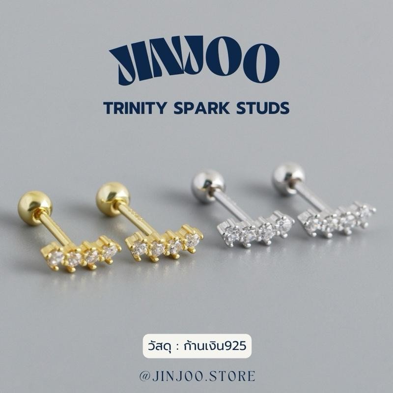 Jinjoo จิวเงิu จิวต่างหู รุ่น Trinity Spark Studs ดีไซน์เส้นตรงเรียง ดูเรียบหรู มินิมอล รหัส JA38