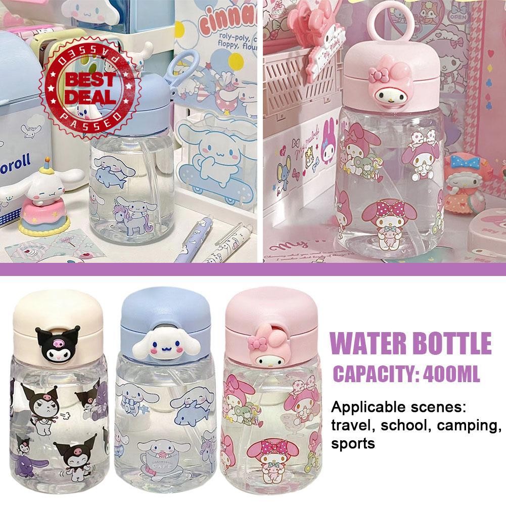 ✨ฟรี สติ๊กเกอร์น่ารัก! ขวดน้ําลายการ์ตูนสําหรับเด็กขนาด 400 มล. พร้อมหลอด - ป้องกันการรั่วซึม และทนท