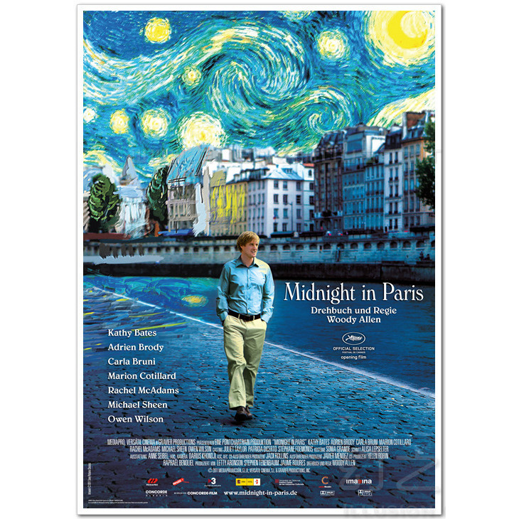 Midnight Paris Woody Allen/โปสเตอร์ภาพยนตร์/การอนุญาตดั้งเดิม/ภาพยนตร์ศิลปะ/ภาพวาดตกแต่ง