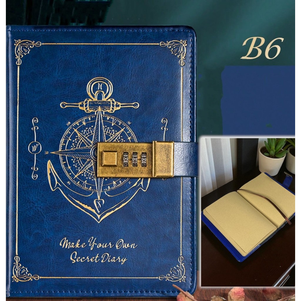 สมุดโน๊ตหนังวินเทจ Journal B6 200 หน้ากริดพร้อมตัวล็อค Unique / Aesthetic Journal Notebook - INU148