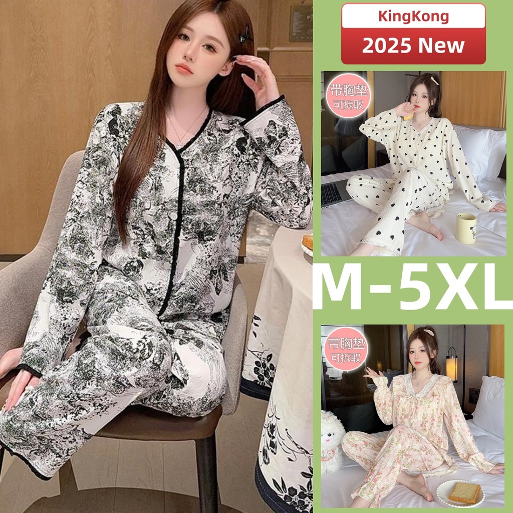 M-5XLเบาะชุดนอนผู้หญิงPlusขนาดชุดนอนชุดฤดูใบไม้ร่วงฤดูหนาวLadyแขนยาวชุดนอนผู้หญิงผ้าฝ้ายดอกไม้สวมใส่Nightสวมใส่บาง