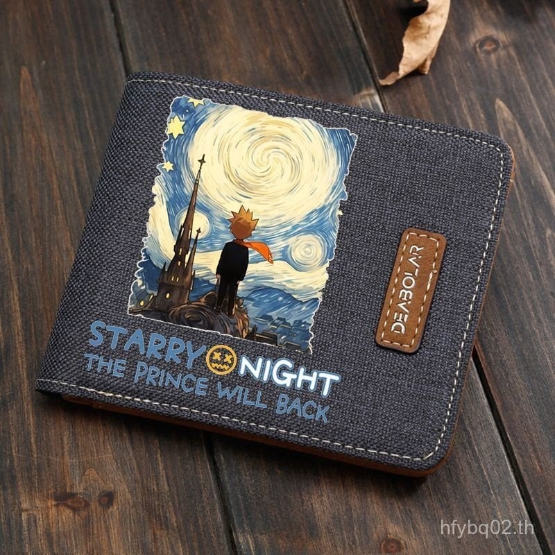 Van Gogh Little Prince Starry Sky เย็บการ์ตูนกระเป๋าสตางค์ยีนส์สั้น 888 7J9Y