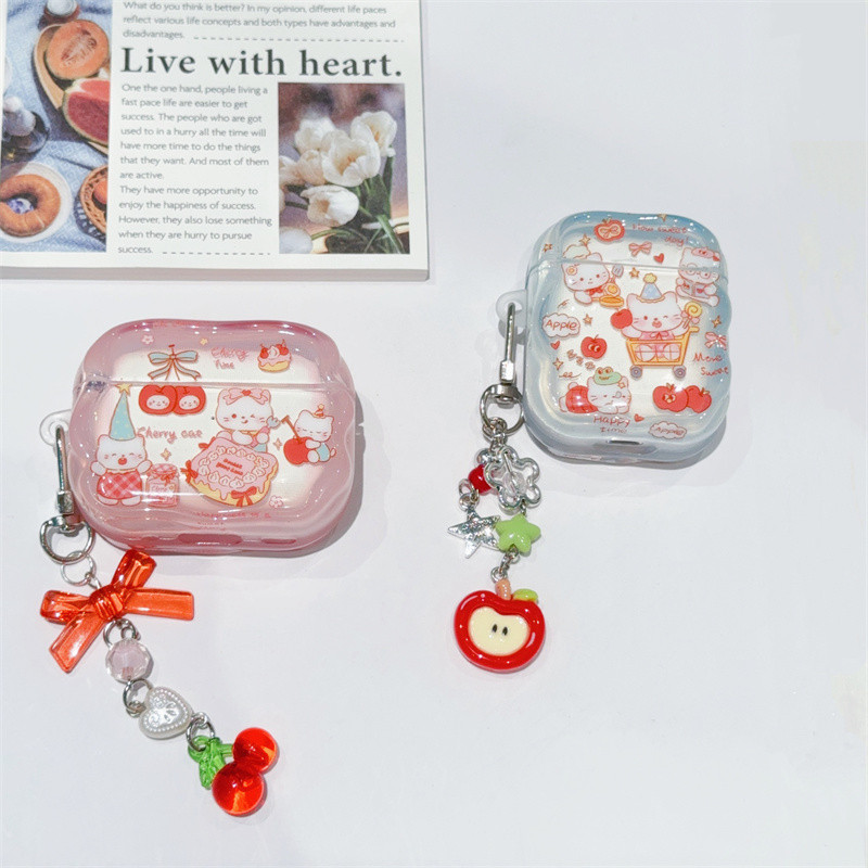 ผลไม้ขนมผลไม้ KT Cat สําหรับ Airpods 1/2 3 Pro Pro2 Pro3 Airpods4 ชุดหูฟังไร้สายบลูทูธป้องกันกรณี Ai