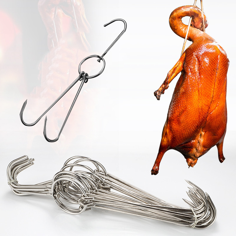 ChokSteel ตะขอแขวนไก่ย่าง ตะขอแขวนเป็ดย่าง ที่แขวนเตาย่างบาร์บีคิวอุปกรณ์เครื่องมือทำอาหาร 3.5มม.หนา 24/28.5/34ซม.ยาว