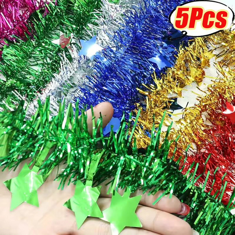 พวงมาลัย Tinsel คริสต์มาส, 2 เมตรที่มีสีสัน Star ริบบิ้นตกแต่ง, DIY Tree Party แขวนเครื่องประดับ,งานแต่งงานอุปกรณ์ตกแต่ง (2/3/5 ชิ้น)