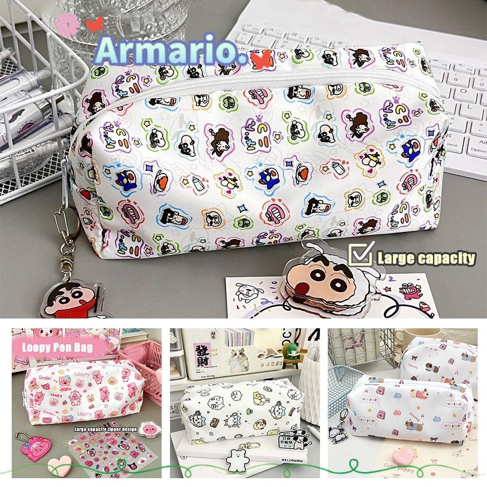 กระเป๋าปากกา ARMARIO, ผ้าใบกลับสู่ดินสอโรงเรียน, คุณภาพสูง Loopy/Crayon Shin-chan/Cikawa ความจุขนาดใ
