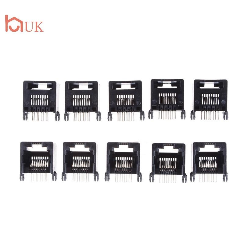 UK 10 ชิ้น Unshielded RJ11 RJ45 8P8C เครือข่าย Modular PCB Connector แจ็คตัวเชื่อมต่อ TH