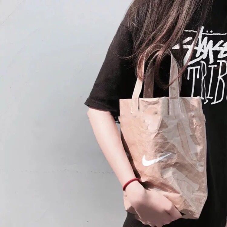 Spoof NIK Comme des Garcon Rei Kawakubo CDG กระดาษคราฟท์โปร่งใส Tote Bag กระเป๋าช้อปปิ้ง