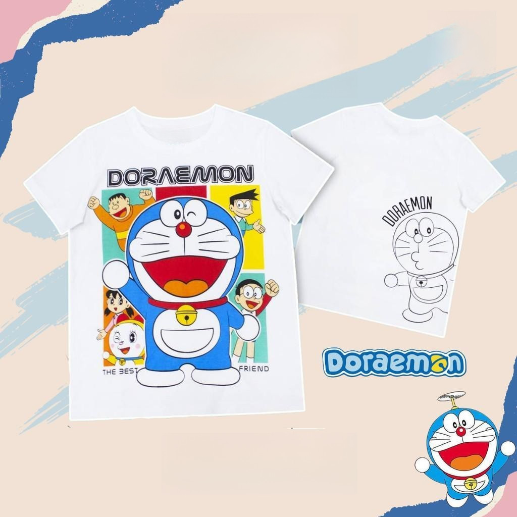 เสื้อยืดโดราเอมอนน่ารัก ทำจากผ้าฝ้าย100% สวมใส่ง่ายสำหรับทุกคน สไตล์แฟชั่นปี2025
