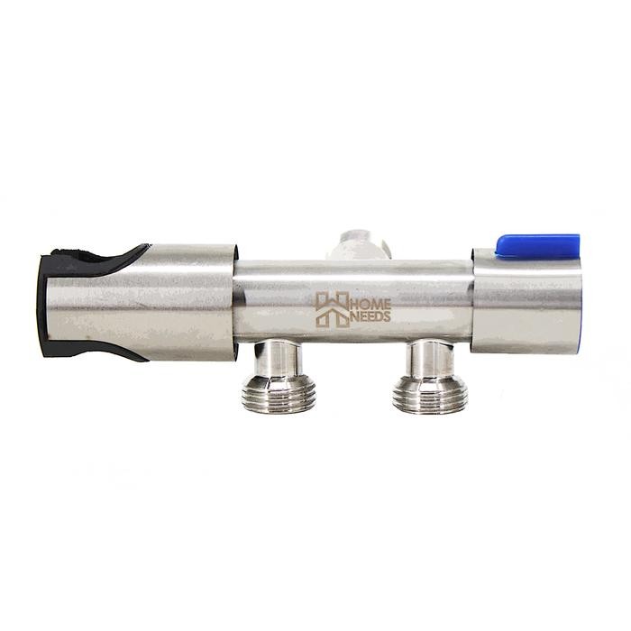 หยุดสาขาก๊อกน้ํา + ที่วางรองรับฝักบัวโถสุขภัณฑ์สแตนเลส SUS 304 JS-123 สีเงิน - สีเงิน