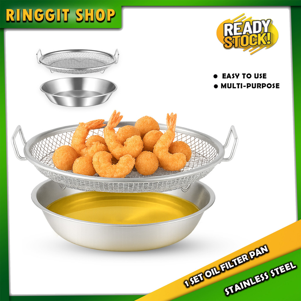 Ringgit Shop 1 ชุดครัวกรองน้ํามันกระทะสแตนเลสน้ํามันตาข่ายละเอียดตะกร้ากรอง Penapis Miyak น้ํามันน้ํ