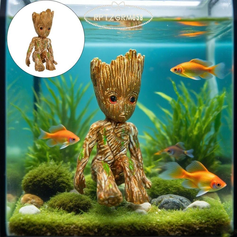 RPTZGRM058 การตกแต่งตู้ปลา, Creative Pvc Groot Tree Man, งานฝีมือการ์ตูนสมัยใหม่ DIY หัตถกรรมถังปลา