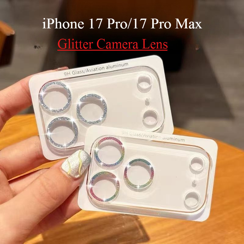 ตัวป้องกันเลนส์กล้องกลิตเตอร์สําหรับ iPhone 17/13/14/15/16 Pro Max | กรอบติดตั้งแบบครบวงจร ความละเอียดสูง ใสกันรอย