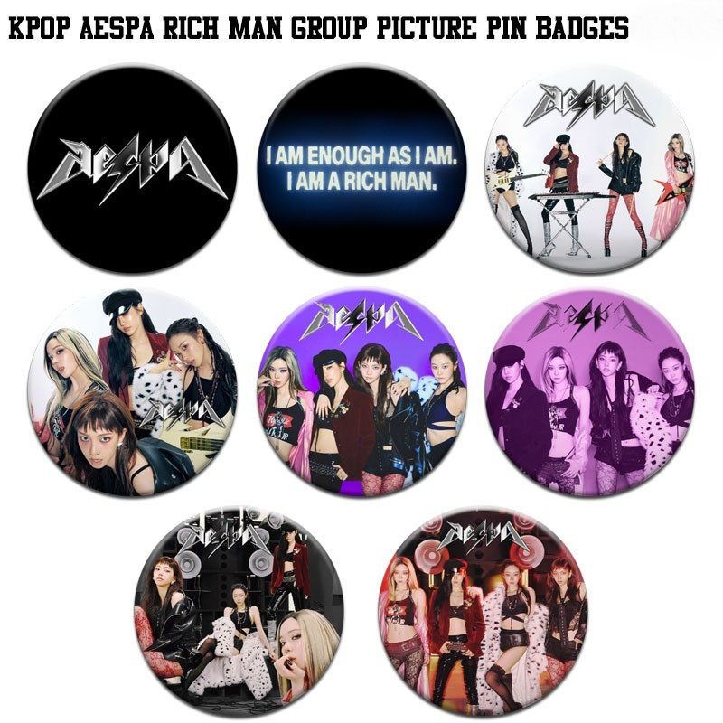 Annasya Collection Pin เข็มกลัดกด 44 มม.KPOP Aespa Rich Man Group Picture Pin