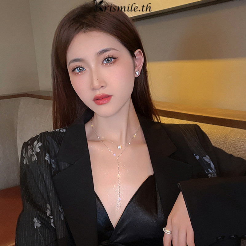 COD-ในไทย สร้อยคอเพชรเหล็กไทเทเนียม สองชั้น รูปYเรียบง่ายยาว หรูหราความรู้สึกระดับไฮเอนด์ สำหรับผู้หญิงแฟชั่น-Kri ราคา ถูกที่สุด ดีลบีเคเค แกลเลอรีภาพที่ 6