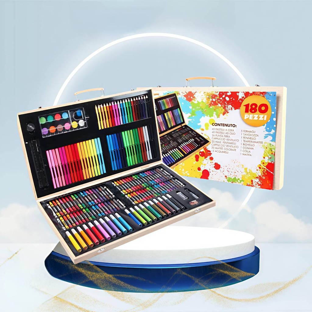 ชุดระบายสีไม้ 180 ชิ้น ครบจบในกล่องเดียว สุดคุ้ม สำหรับเด็ก 3 ปีขึ้นไป สีหลากหลายรูปแบบ สำหรับงานศิลปะ