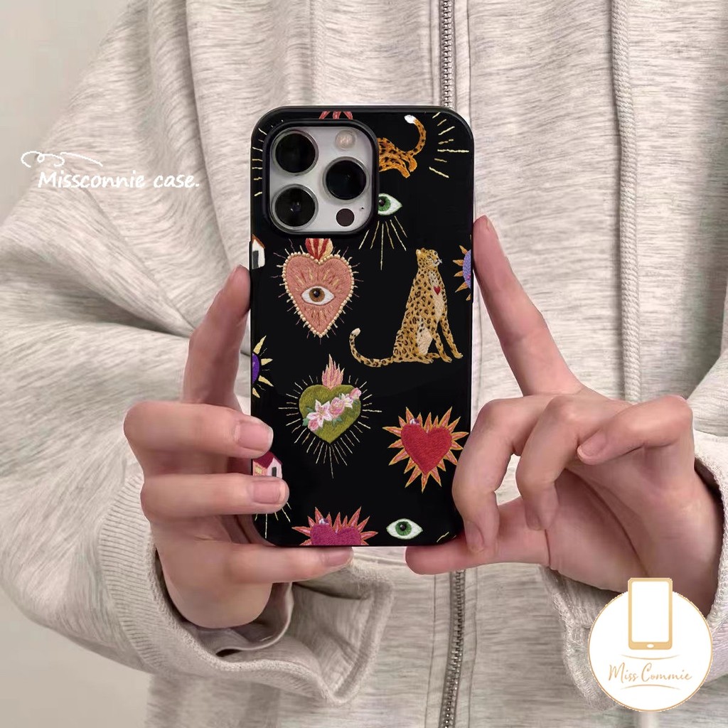 บุคลิกภาพ Art Retro Love Heart เสือดาวสําหรับ IPhone 11 17 16 15 14 12 13 Pro Max 16 17 16 7 14 6 6s 8 15 Plus XR X XS Max 13 15 16 14 Pro Glossy Smooth ปลอก ปลอก ปลอก