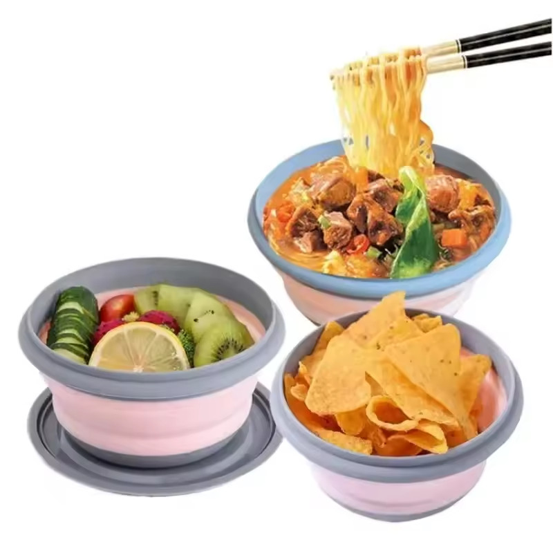 ღ ชุดชาม 3 ชิ้น/ชุด กล่องอาหารกลางวันพับได้ซิลิโคน ชามสลัดซิลิโคนแบบพกพา พร้อมฝาปิด - รูปที่ 7