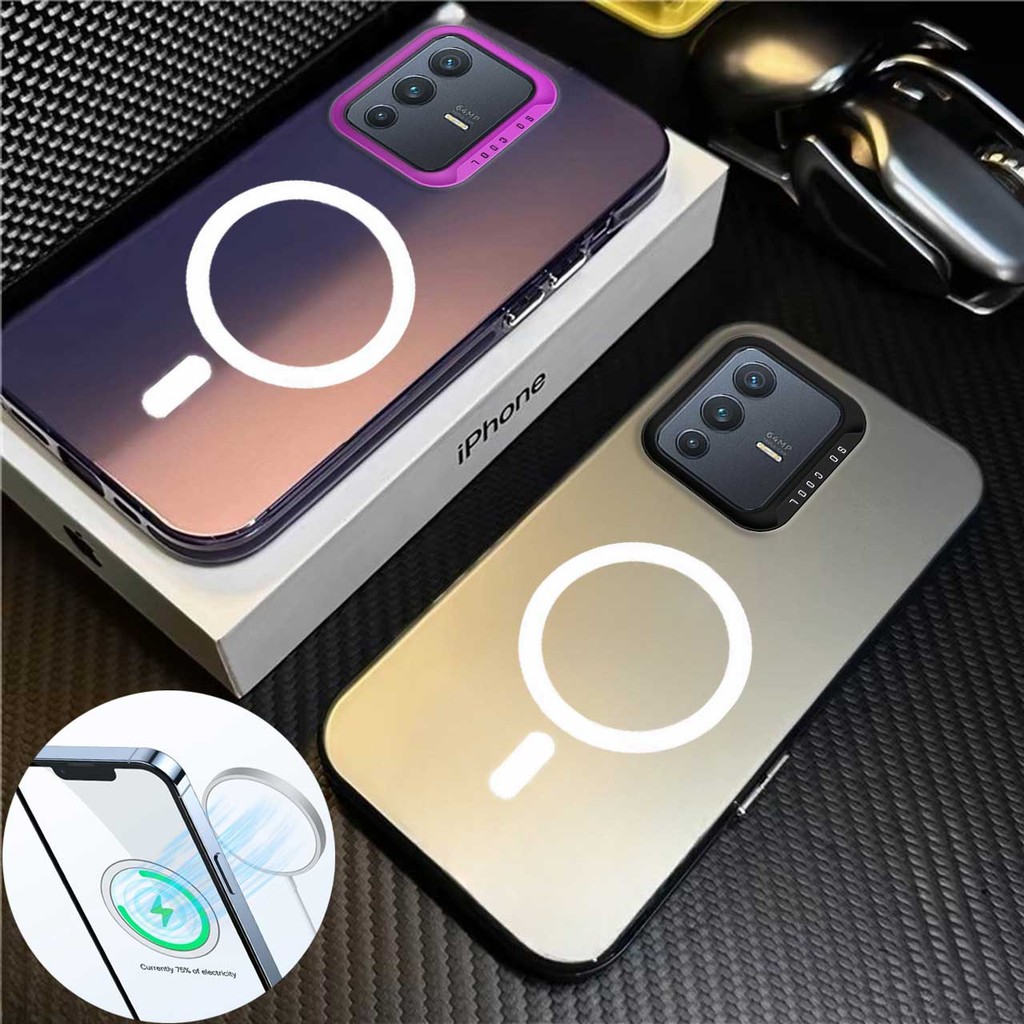 ปลอกสําหรับ Vivo V23 5G V23E 4G 5G เคสโทรศัพท์หรูหรา IMD ชุบ Hard Case ไร้สายแม่เหล็ก TPU Protector Smooth ฝาครอบกันชน