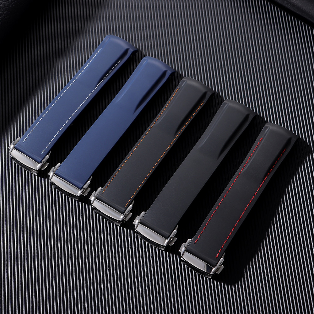 20 มม.22 มม.ปลายโค้งยางซิลิโคนนาฬิกาสําหรับ Omega Seamaster 300 Speedmaster สายนาฬิกายี่ห้อสร้อยข้อมือผู้ชายสายรัดข้อมือสีฟ้าสีดํา - รูปที่ 4