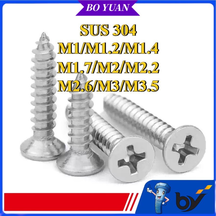 สกรูเกลียวปล่อย  หัวF+ น็อต สกรู หัวเตเปอร์ แฉก F+ สแตนเลส 304 เกลียวปล่อย M3 / Flat Head Phillip Ta