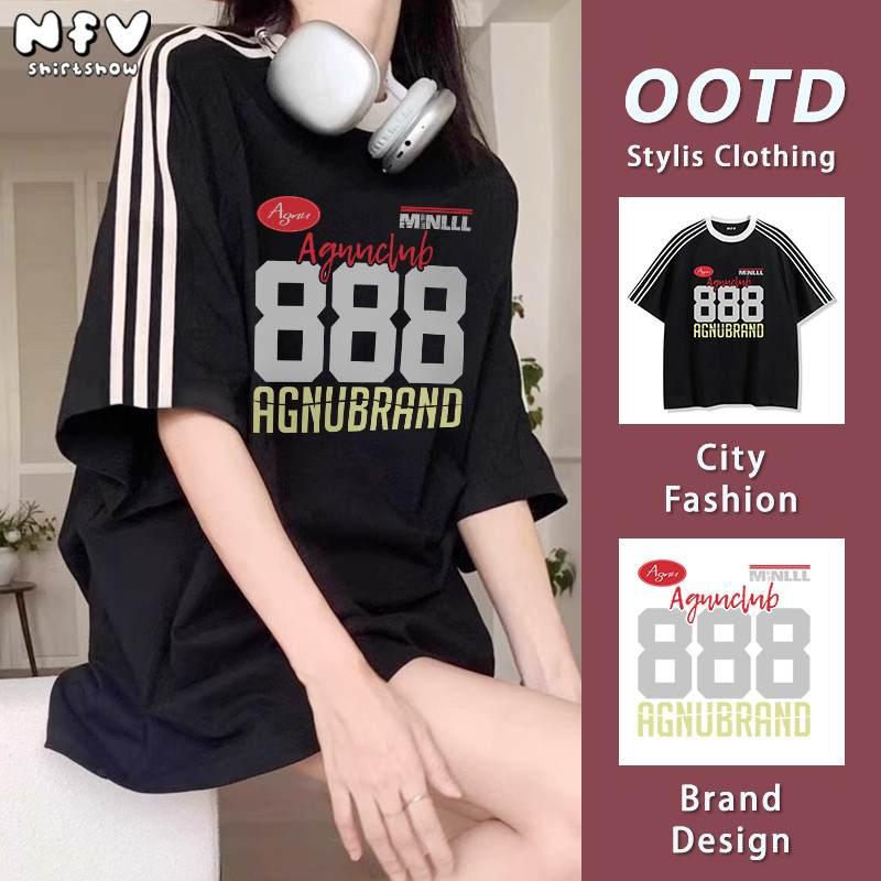 NFV แฟชั่นเกาหลี🍒ระบายอากาศ ลายพิมพ์ตัวเลข 888 ขนาดใหญ่ เสื้อยืดแขนสั้นคอกลม ทรงหลวม ใส่สบาย YG1553