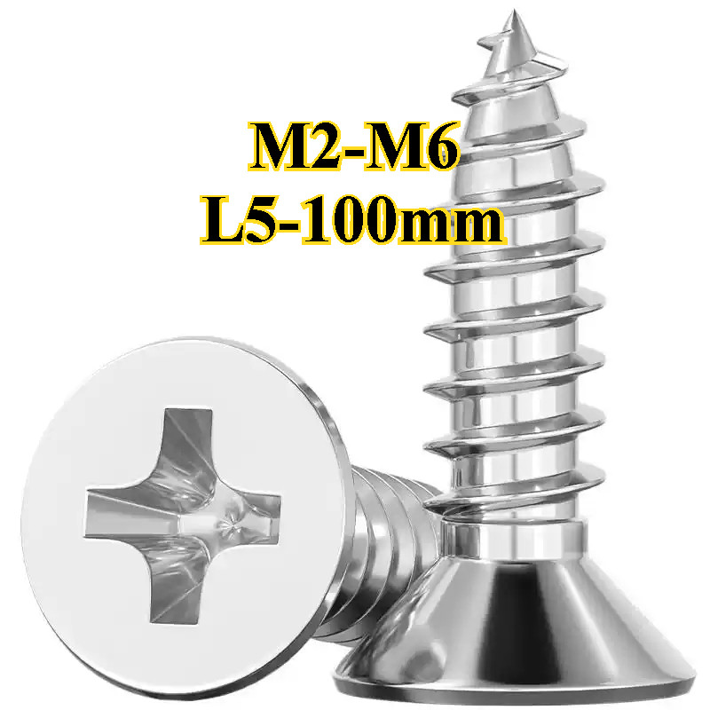 สกรูสแตนเลส 316 หัวเตเปอร์ แฉก เกลียวปล่อย ปลายแหลม น็อต Flat Head Phillip Tapping Screw น็อต สกรู หัวเตเปอร์ แฉก F+ M2/M2.2/M2.6/M3/M3.5/M4/M5/M6 * L5-100 มม. (YDD-LD-TH1)
