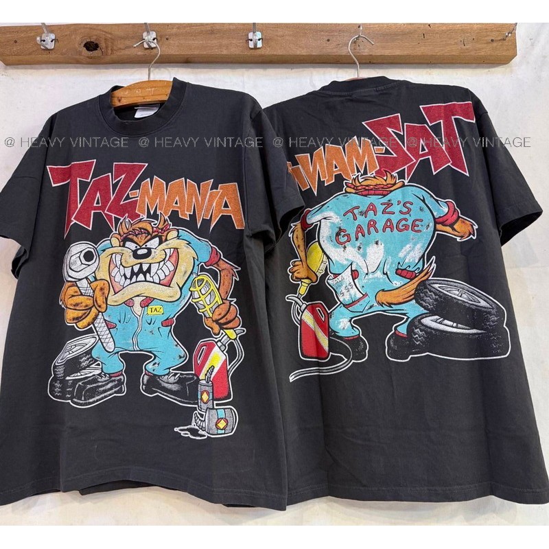 TAZ-MANIA TAZ's GARAGE tag Hanes เสื้อวินเทจ เสื้อการ์ตูน ตำนาน heavy vintage shirt