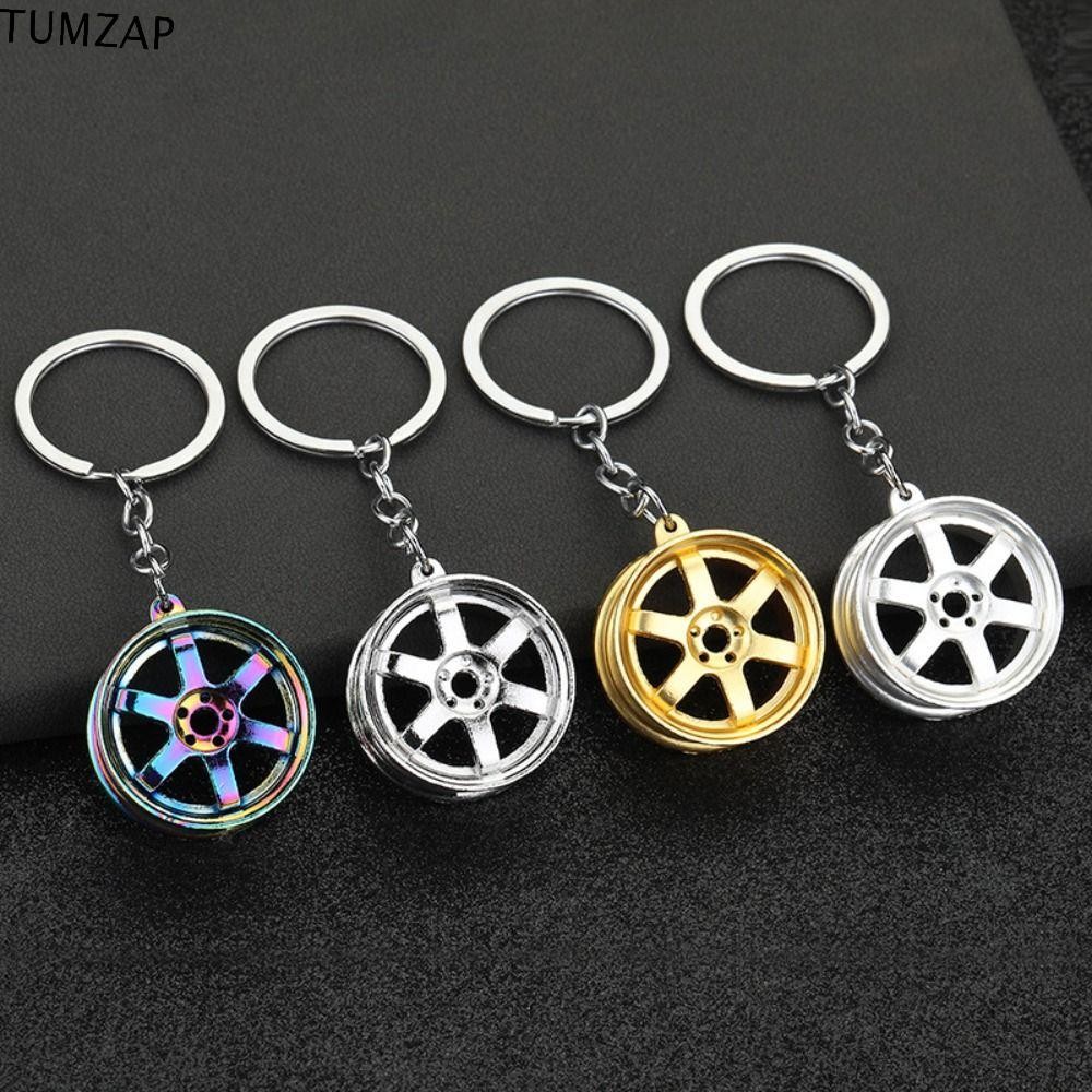 TUMZAP พวงกุญแจรถล้อ, INS Mini Tyre Rim Key Holder, Unique Wheel Hub Alloy Keyring Bag Charms