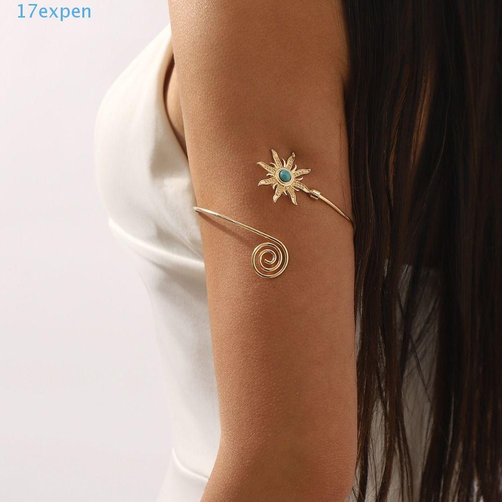 EXPEN Cuff, Alloy Turquoise Cuff กําไลข้อมือสําหรับผู้หญิง, Simple ยุ้ย Arm Chain Sun Wide Open Arm 