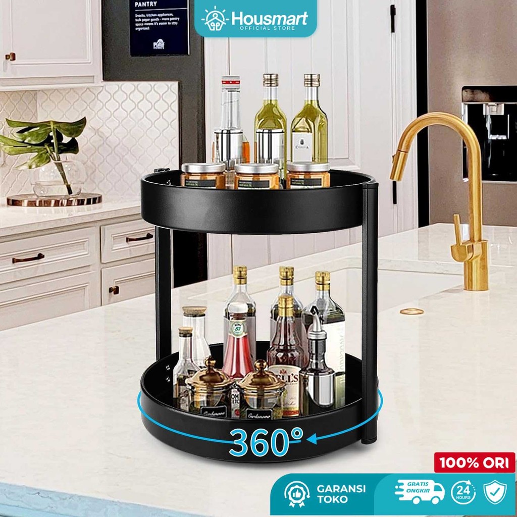 Housmart NEMMOSI ที่เก็บของในครัวสแตนเลส ชั้นวางเครื่องเทศแบบหมุนได้ 2 ชั้น - NM2