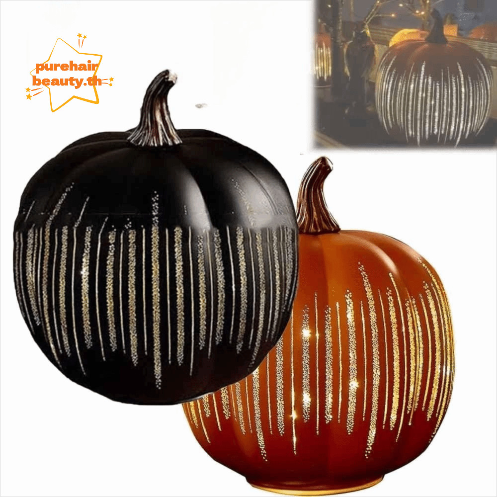 PUREHAIRBEAUTY Twinkle Light Pumpkins, Dimmable Glass วัสดุ LED Light Pumpkins, Hot Timer Lighted Sp