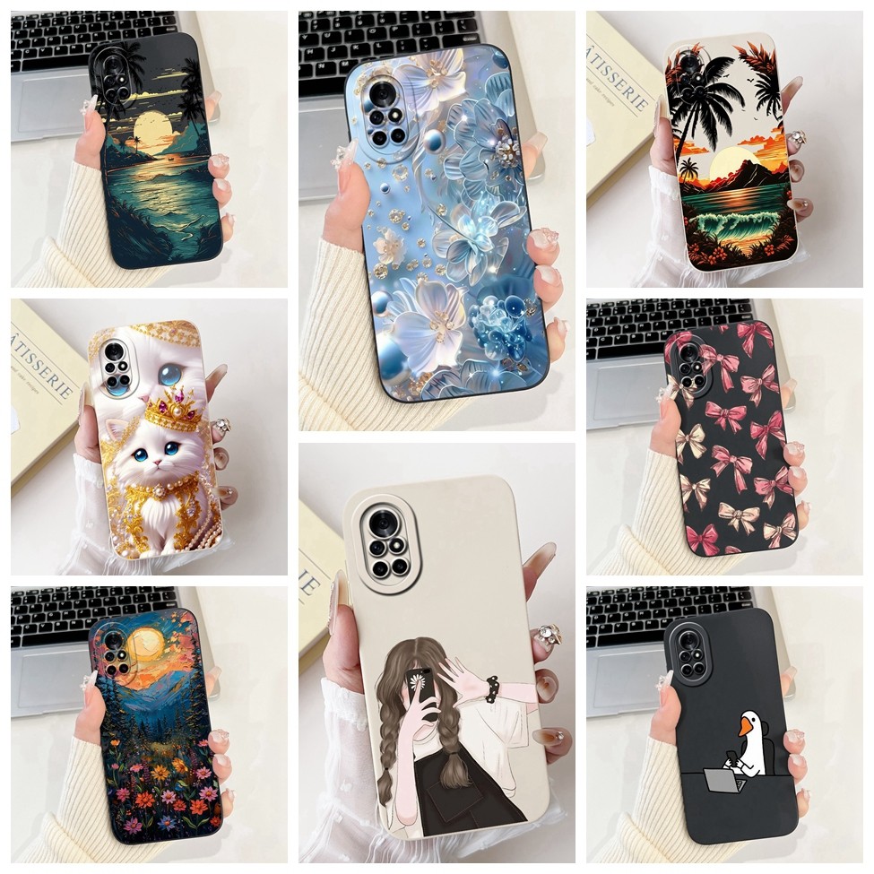 ฝาครอบ Huawei Nova 8 กรณี ANG-L02B ซิลิโคนหรูหราแฟชั่นดอกไม้ Kawaii แมวน่ารักกันกระแทกเคสโทรศัพท์ AN