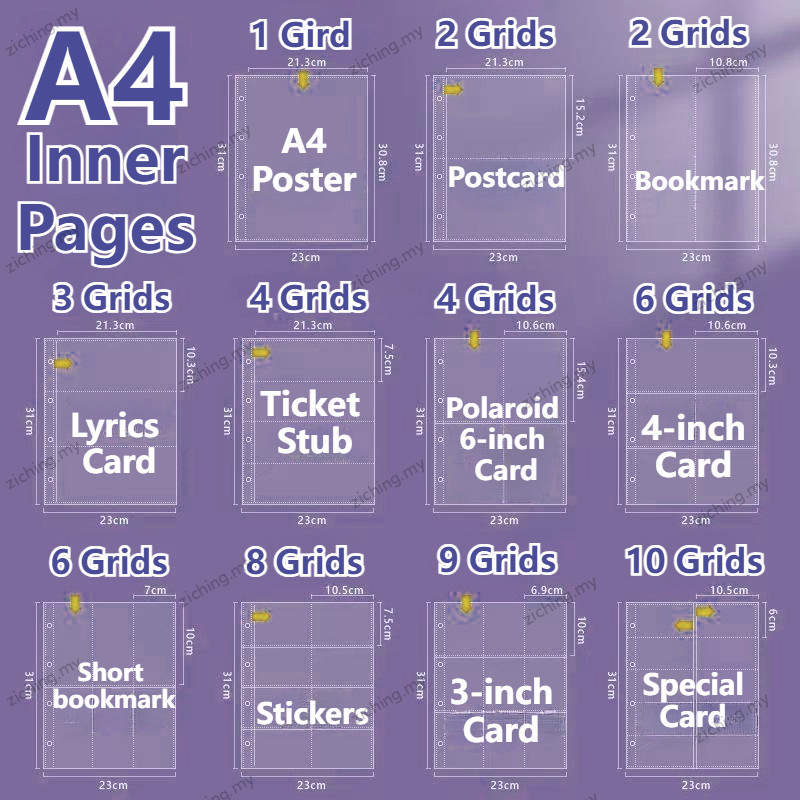 A4 Photocard Holder Clear Loose Leaf Photo Album Linings 1/2/3/4/6/8/9 กระเป๋าหน้าด้านใน Card Binder Collector Book